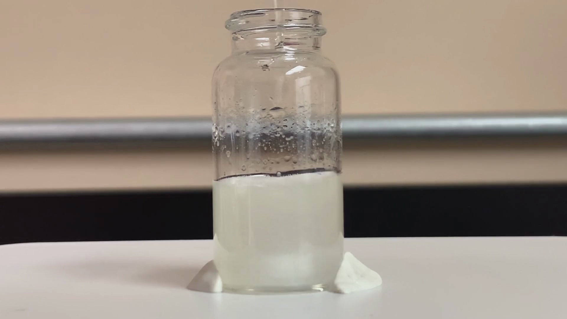 Load video: Showing how nanoemulsion nanoparticulates are formed, when the solution goes from cloudy to clear.